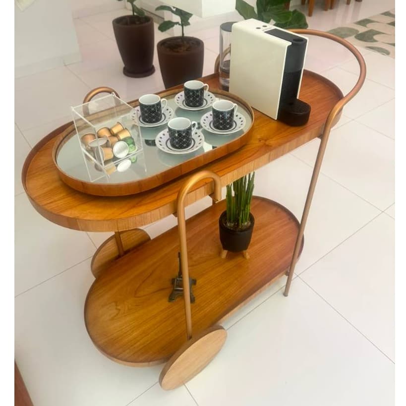 Kit Cantinho do Café Drink Carrinho + bandeja oval espelhada