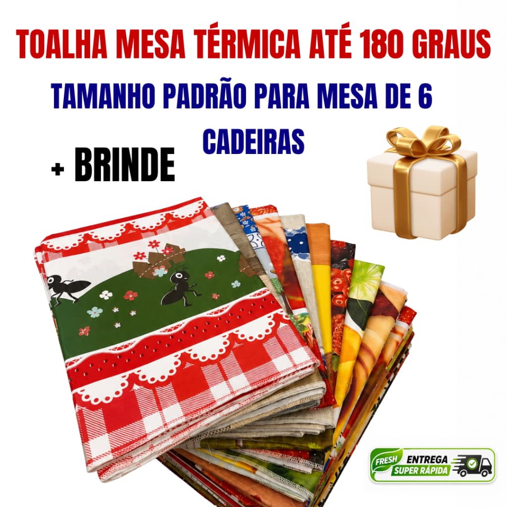 Toalha Mesa Térmica 180 Graus Mesa 6 Cadeiras Cores e Estampas Sortidas Qualidade Premium