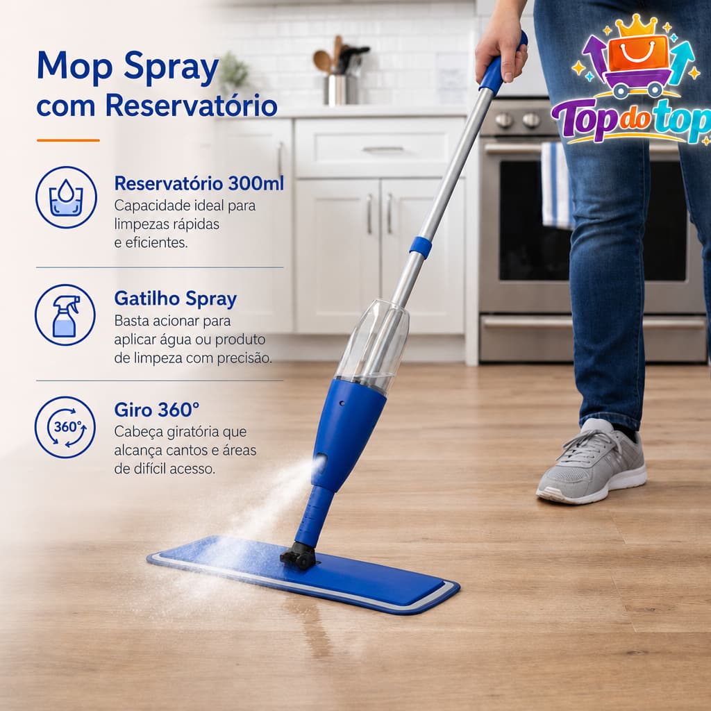 Mop Spray com Reservatório Sortido - Remove Poeira e Sujeira sem Esforço, Refil Microfibra, Esfregão