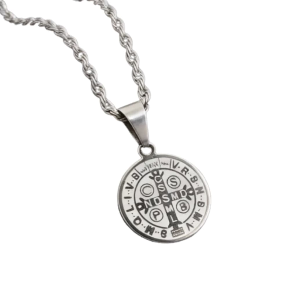 Medalha São Bento Duplaface + Cordão Baiano 60 Cm Aço Inox