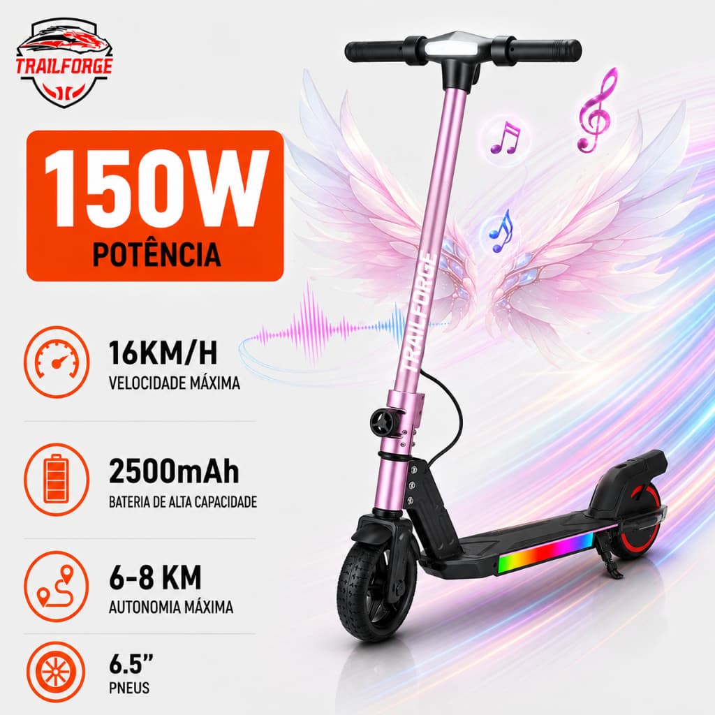 Trailforge-C1 Patinete Elétrico Infantil 6,5' Poleg 150W 16KM/H triciclo eletrico Com Luz LED