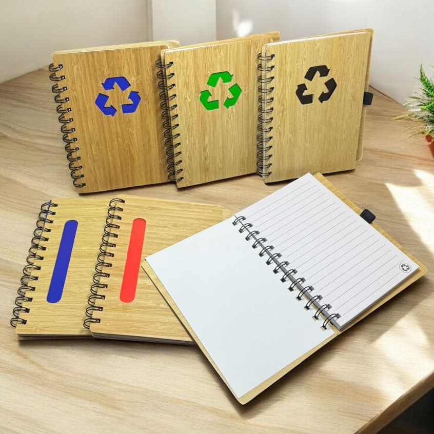 Caderno Caderneta Bloco De Anotações Ecológico Capa Dura Em Craft E Capa De Bambu