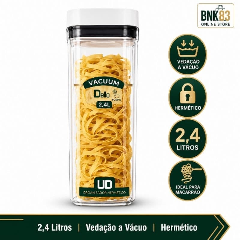 Pote Hermético Retangular 2,4L Tampa a Vácuo Vacuum Pump Organizador de Alimentos Vedação Hermética