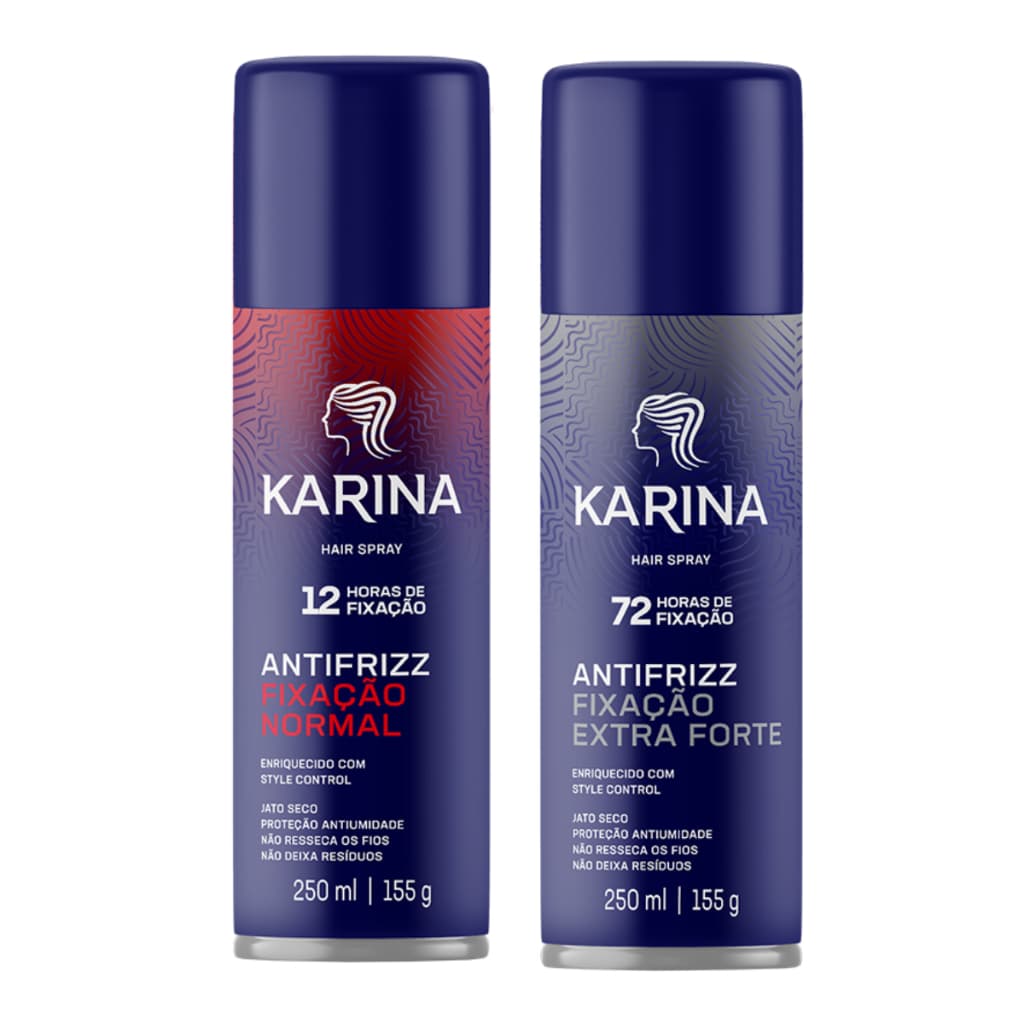 Kit c/2 Hair Spray Karina Fixação Normal + Extra Forte 250ml