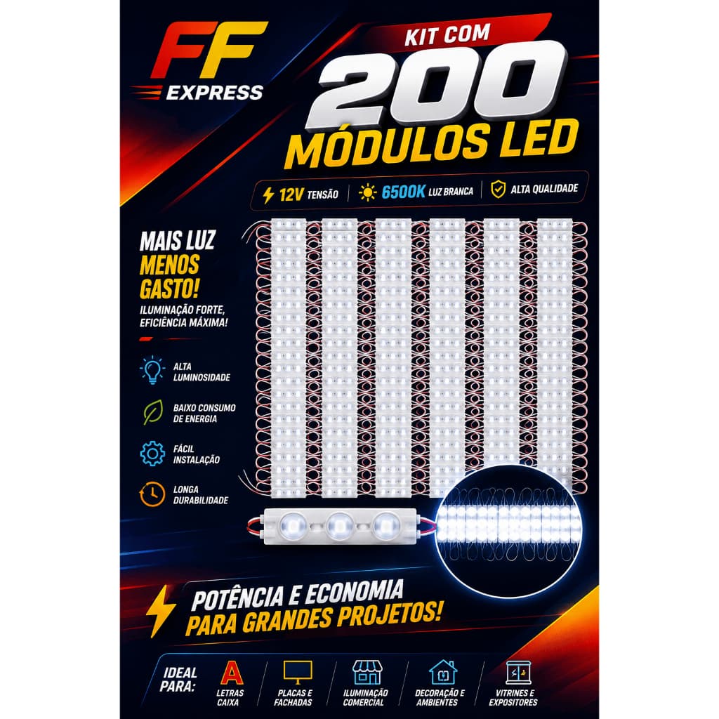 200pçs Módulos Led Injetado 7025 3-led 12v 1,5w Lente 160º