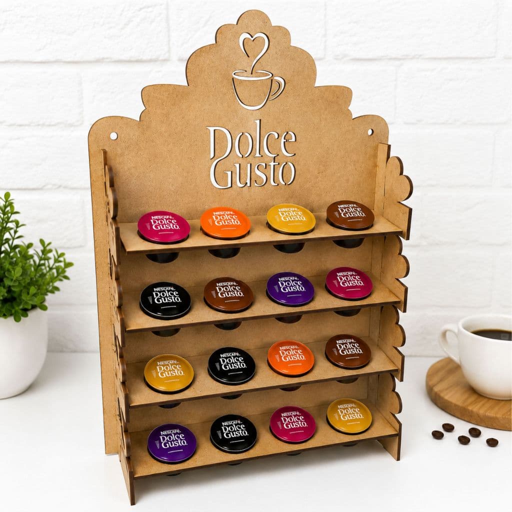 Porta Cápsulas MDF de Parede 4 Fileiras Capsulas Organizadora Decorativo para 16 Cápsulas de Café