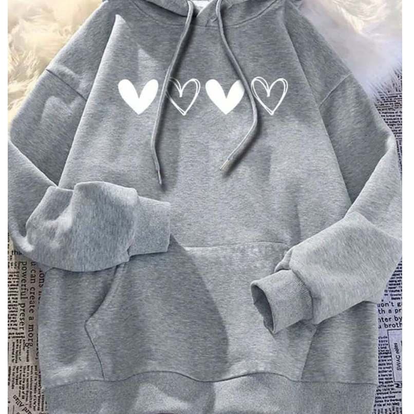 Moleton feminino com capuz flanelado cangurú confortavél desenho coração fofo casual