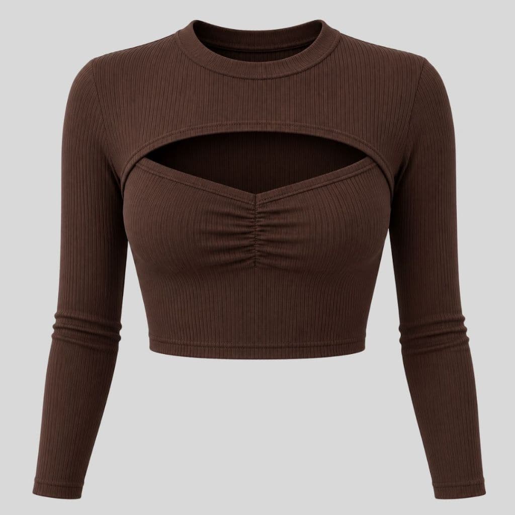 Cropped Blusa Feminina Estilosa  Manga Longa Decote V Drapeado Franzido