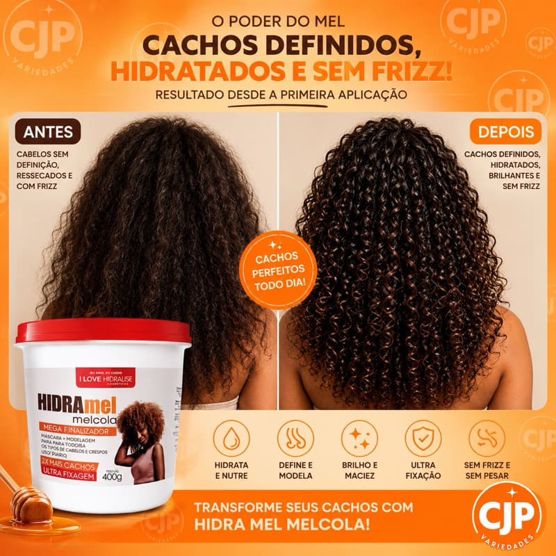 Gelatina Capilar Hidralise 400g Hidramel Melcola Mega Finalizador Para Cachos Sem Frizz Alta Definição