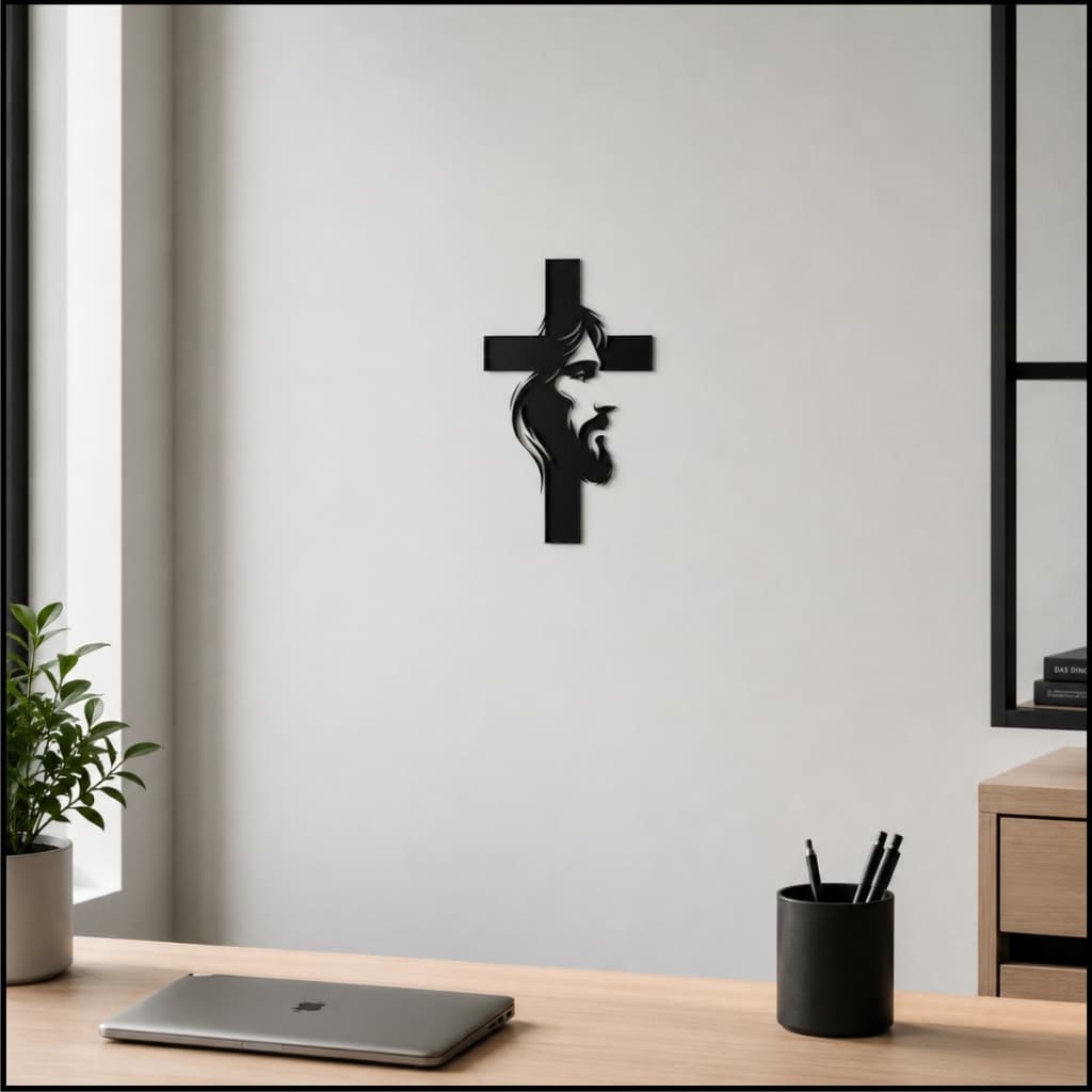 Cruz Jesus Cristo Letreiro Decorativa de Parede Minimalista Cristã para Sala Quarto Escritório e Igreja