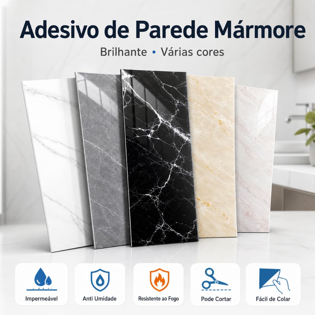 Adesivo de Parede Mármore Brilhante Impermeável Multi Cores Fácil de Colar 30cm*60cm