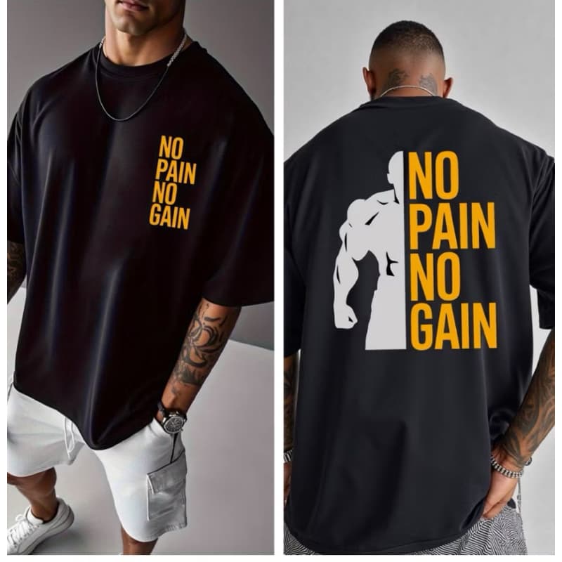 Camiseta Oversized Masculina 100% Algodão P ao GG Streetwear Academia Treino Estampa Sem Dor Sem Ganho