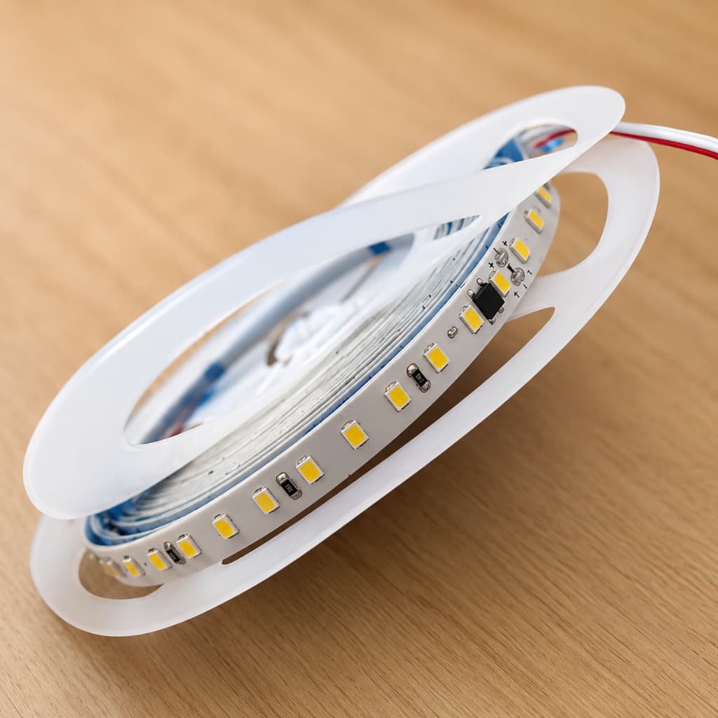 Fita LED 12V Branco Quente 3000K 5m IP44 120 LEDs Iluminação Decorativa Sanca Perfil de LED Marcenaria