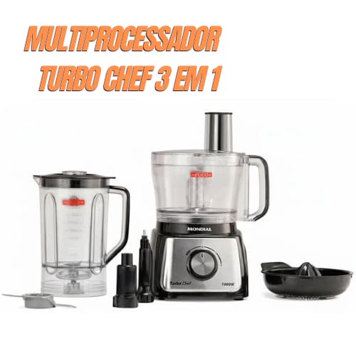 Liquidificador Multiprocessador Turbo Chef 3 em 1 Mondial Preto 1000W- MPN-02-BE