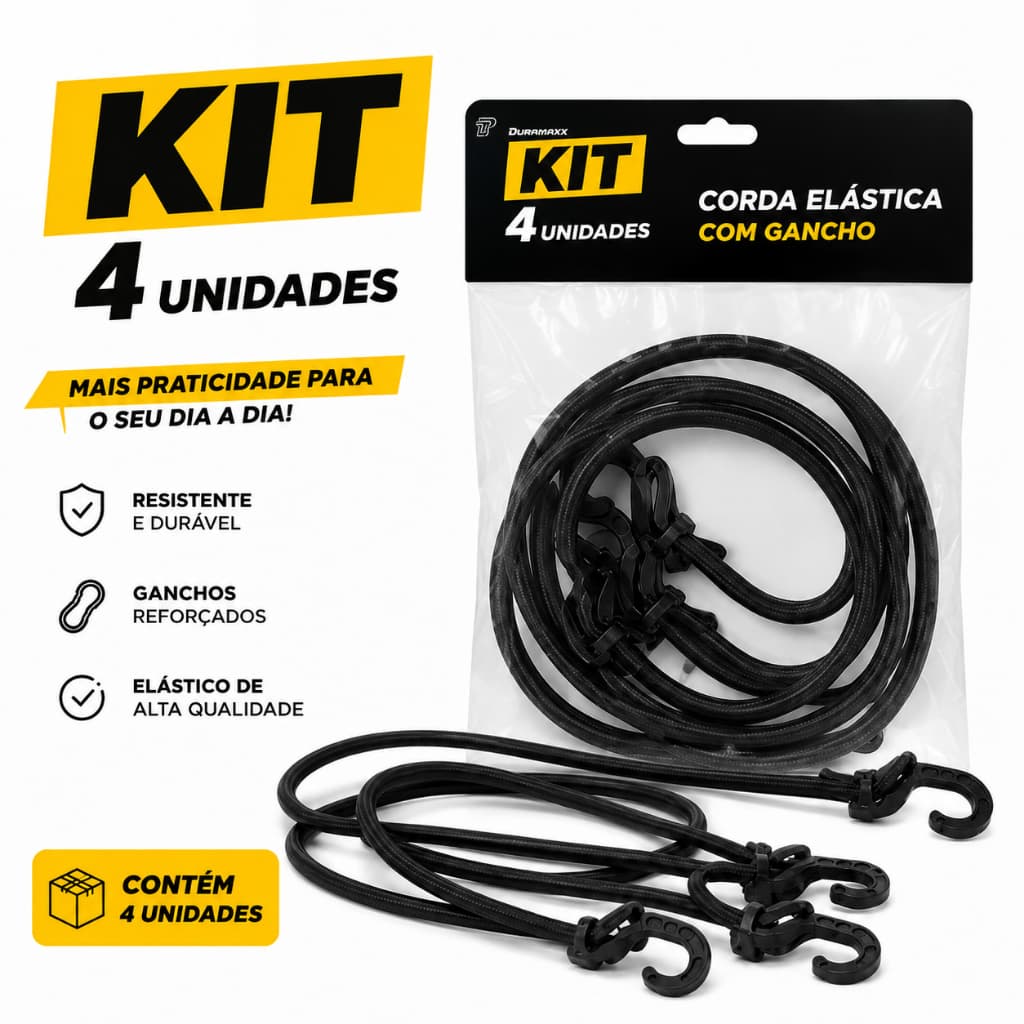 Kit 04 peças Corda Elástica Bagageiro Extensor Moto Bike Resistente Gancho Resistente