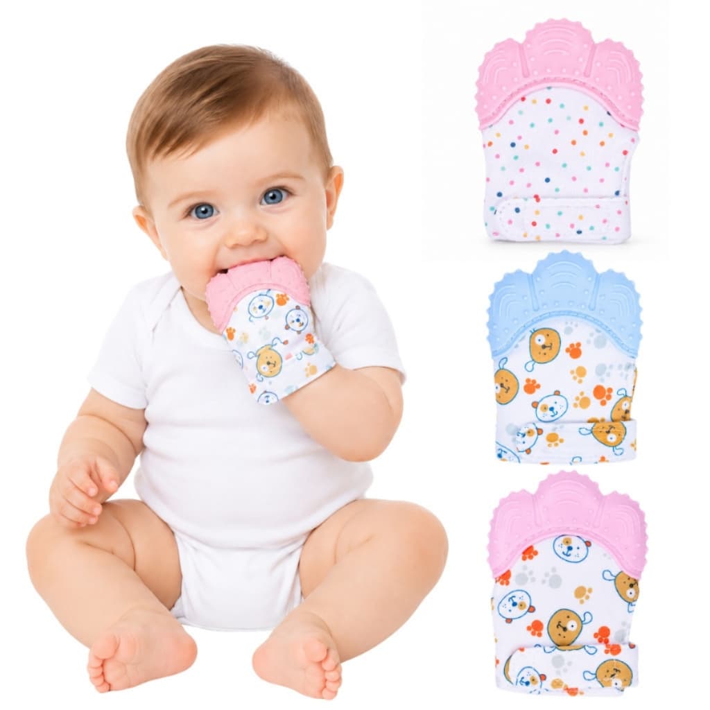Luva Mordedor e Massageador para Bebês Alívio da Dentição Silicone e Velcro BPA Free Castela
