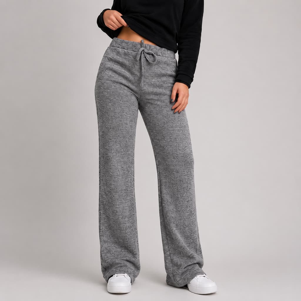 Calça Pantalona Lanzinha Feminina Cintura Alta Zero Transparência Com Elástico Bolso Outono/Inverno Tendência