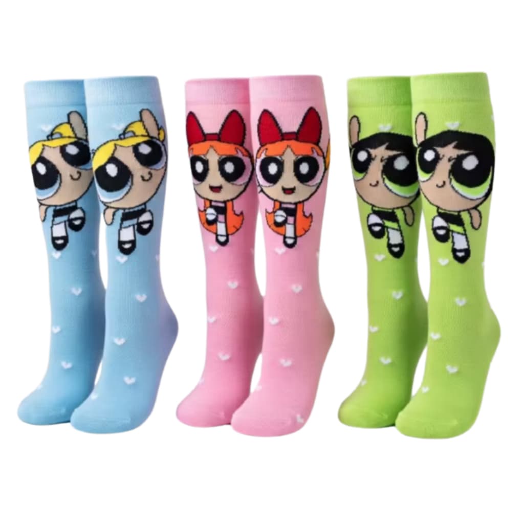 Meias Divertidas de Personagem Meninas Super Poderosas Algodão Frio Inverno Corrida e Academia