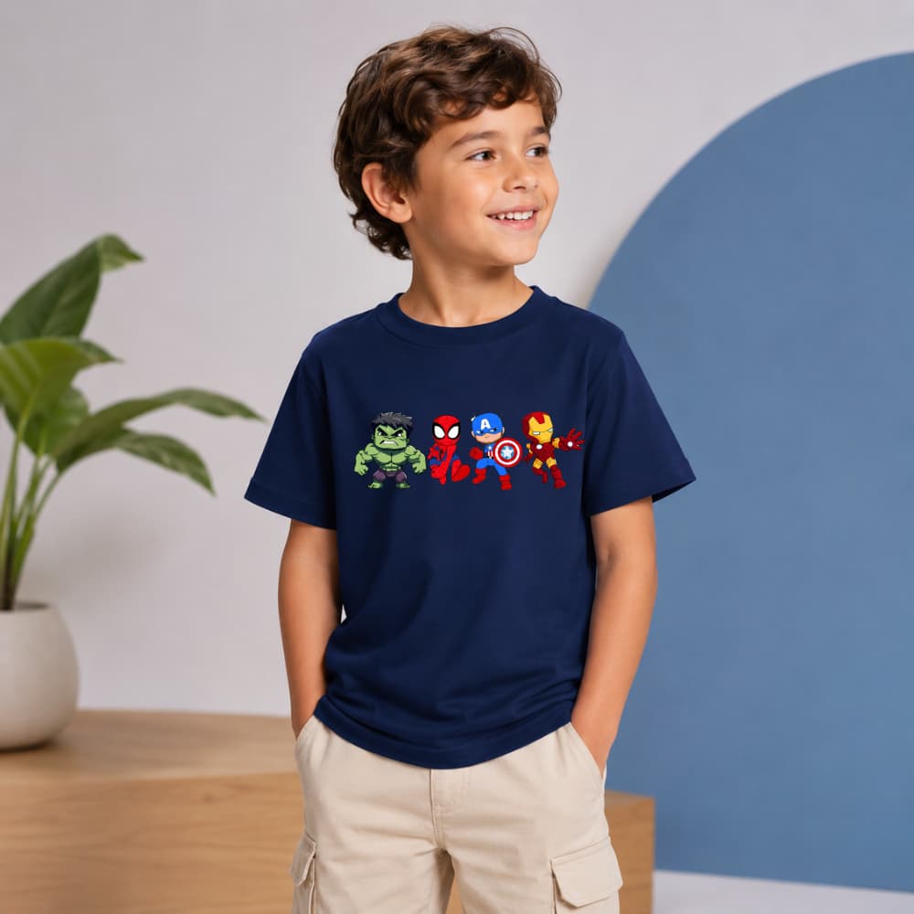 Camiseta Infantil Menino Super Heroi Blusa Crianca Filme Marvel Herois Algodao Estamapda