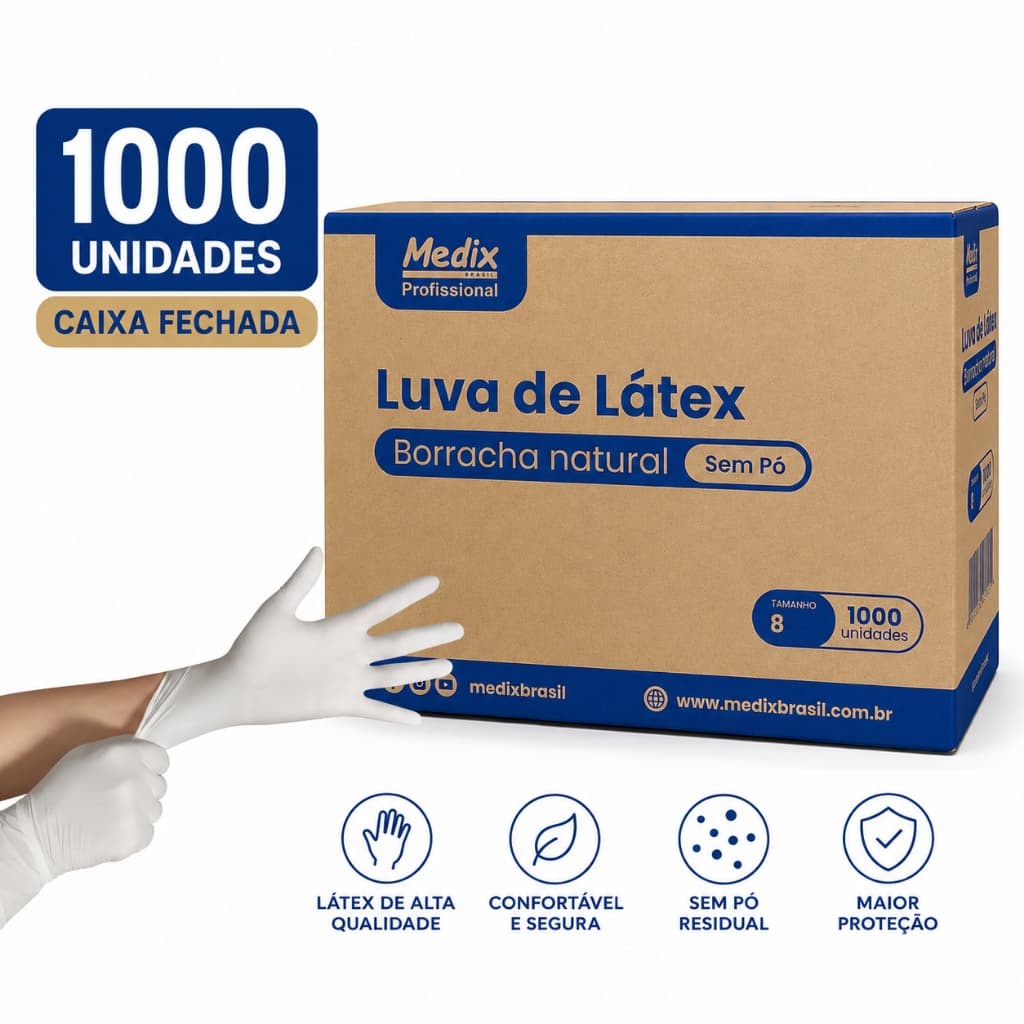 Kit 1.000 Luvas Branca Látex Descartável Sem Pó Medix Profissional PP P M G Caixa Fechada
