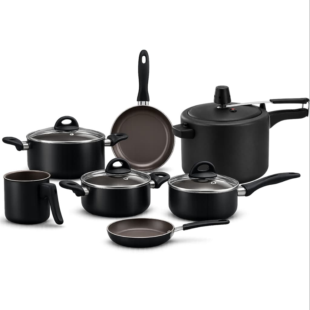 Jogo de Panelas 7 Peças Com Panela de Pressão 7,5 Litros Brinox Ceramic Life Preto