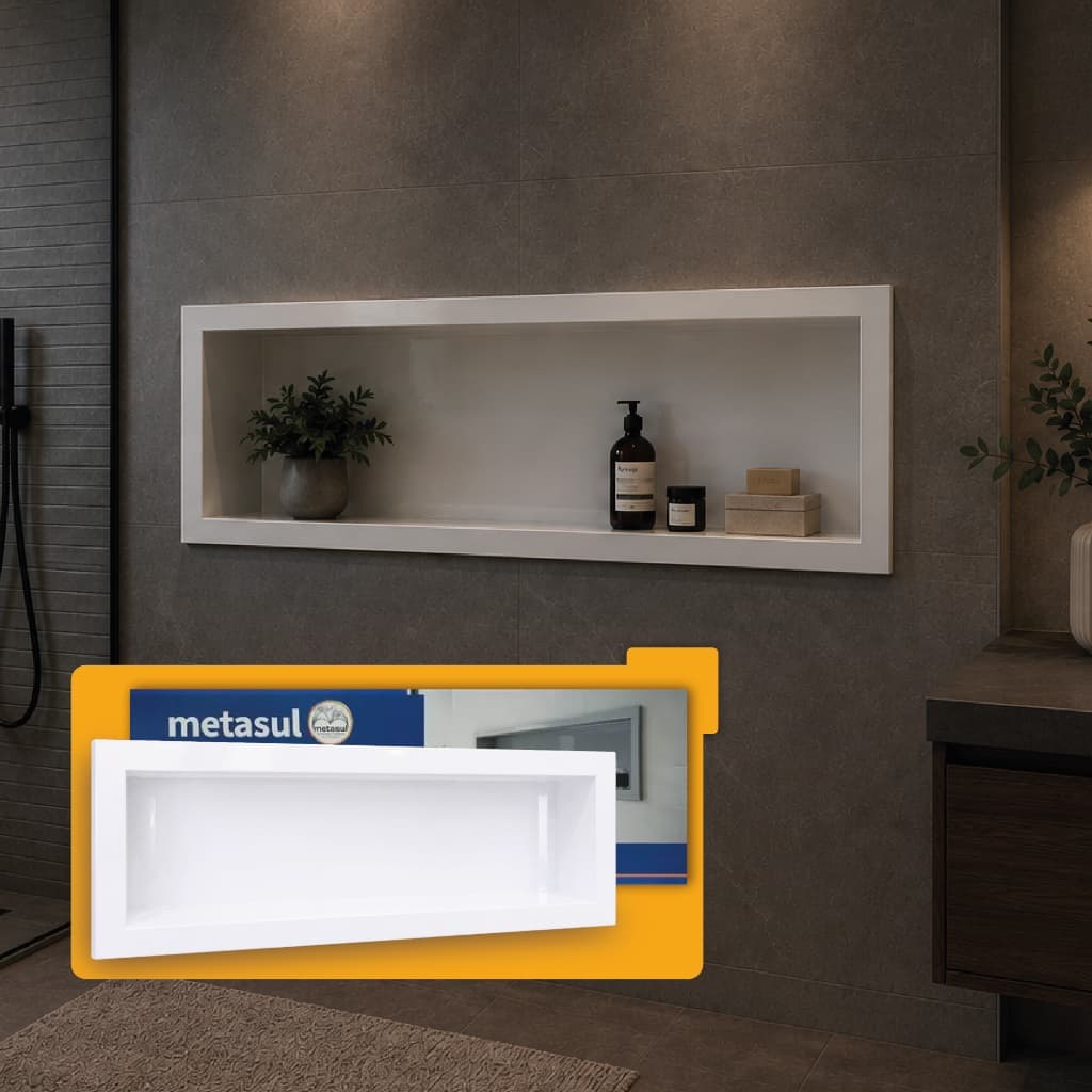 Nicho de Parede Embutir 30x90 Banheiro Plástico de Engenharia Acabamento Gloss Metasul