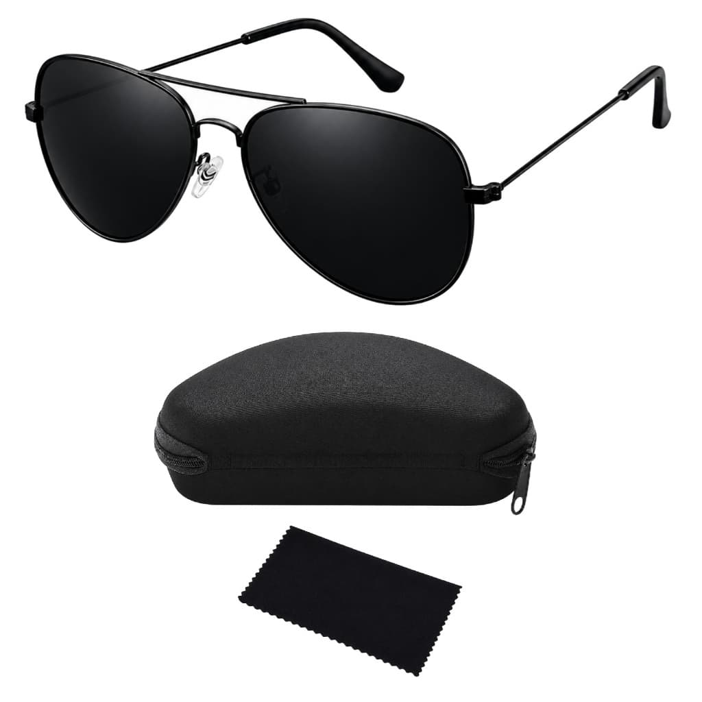 Óculos De Sol Aviador Masculino Feminino Proteção UV400 Preto Alumínio Premium Dirigir + Acessórios