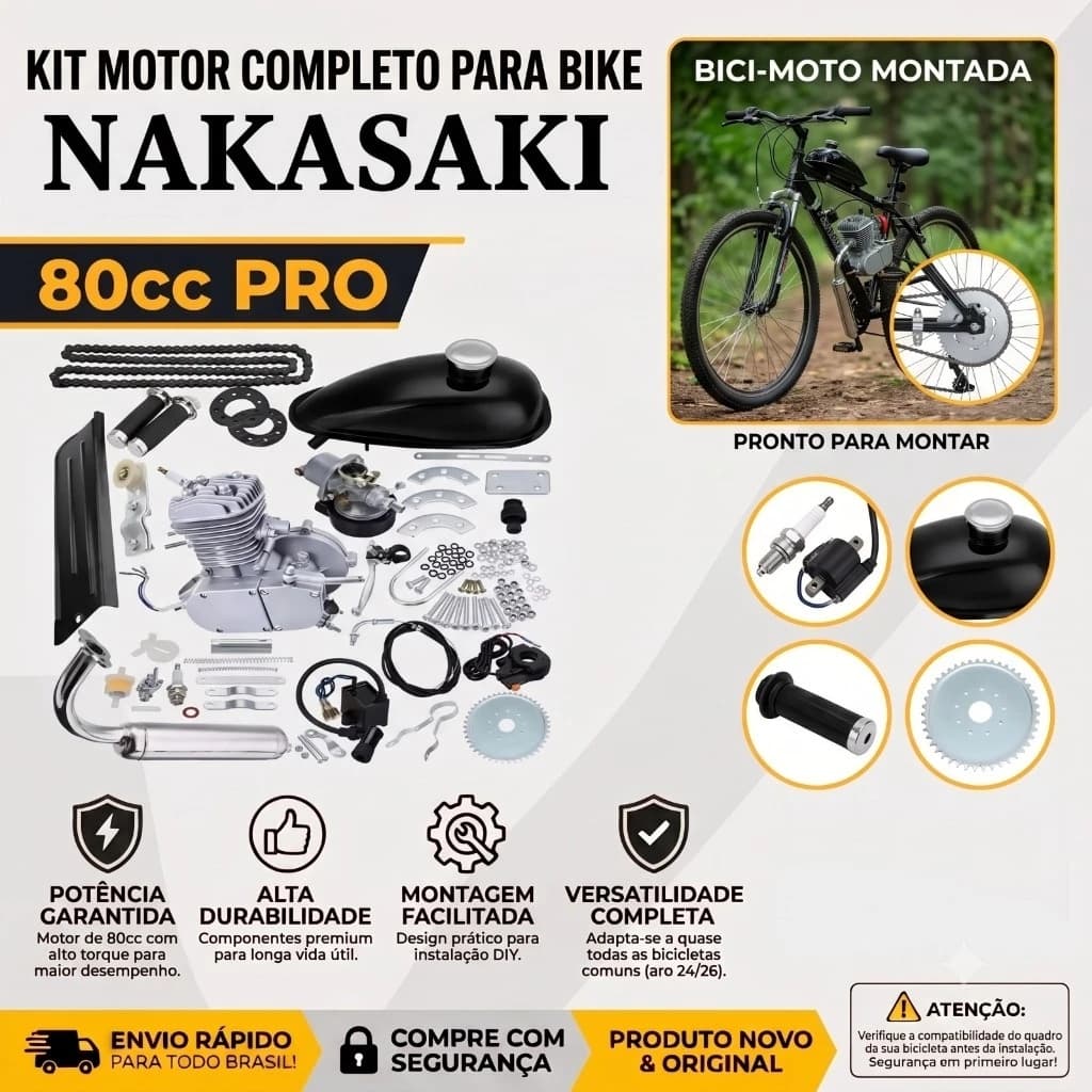Kit Motor 80cc para Bicicleta 2 Tempos Completo – Transforme sua Bike em Motorizada