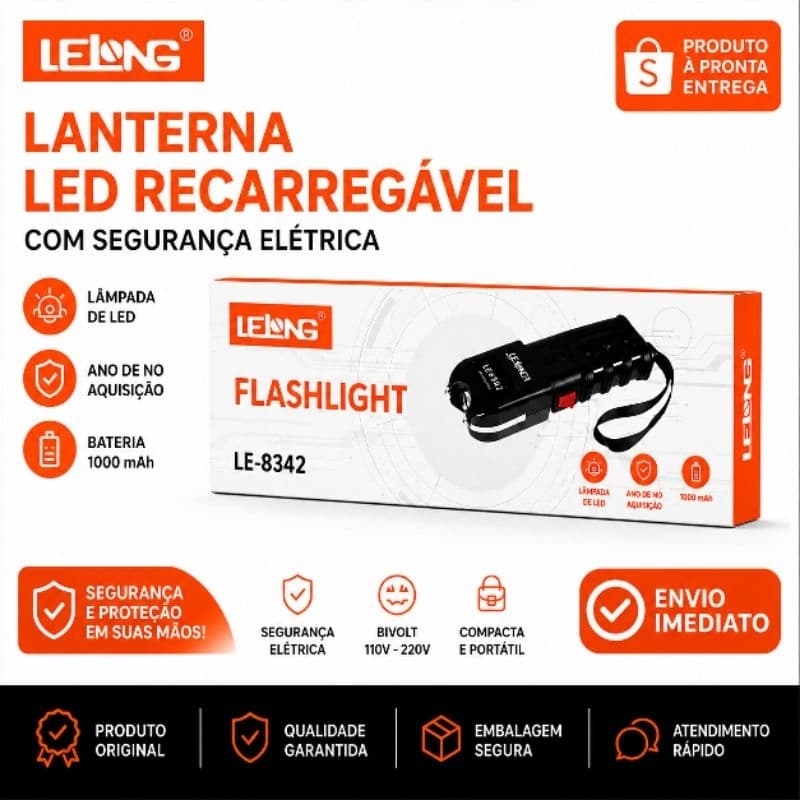 Lanterna LED Recarregável  Bivolt Portátil Alta Luminosidade