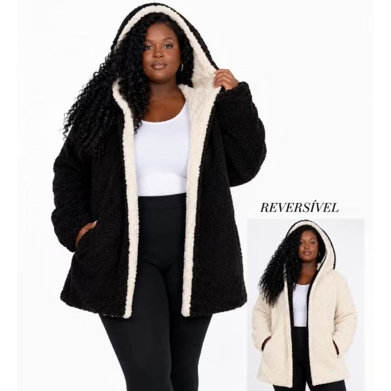 Casaco Teddy plus size dupla face