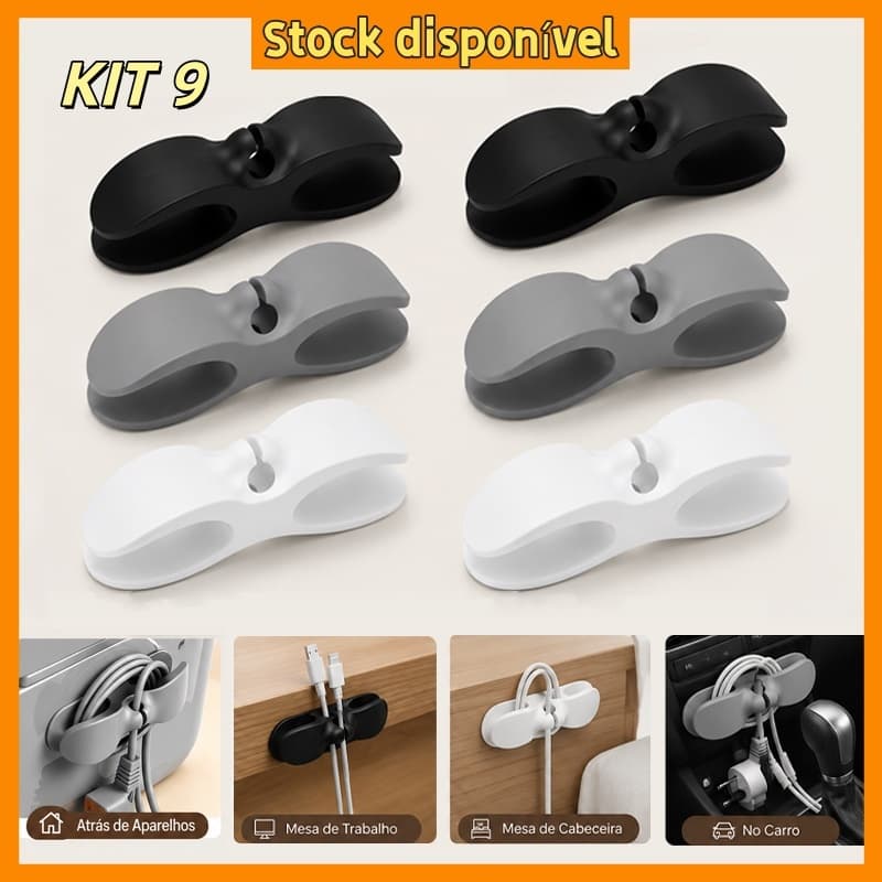 Kit 9/6/3 Organizador de Fios Autoadesivo Fixador Cabos Tomada Eletrodoméstico Escritório Carro Cores