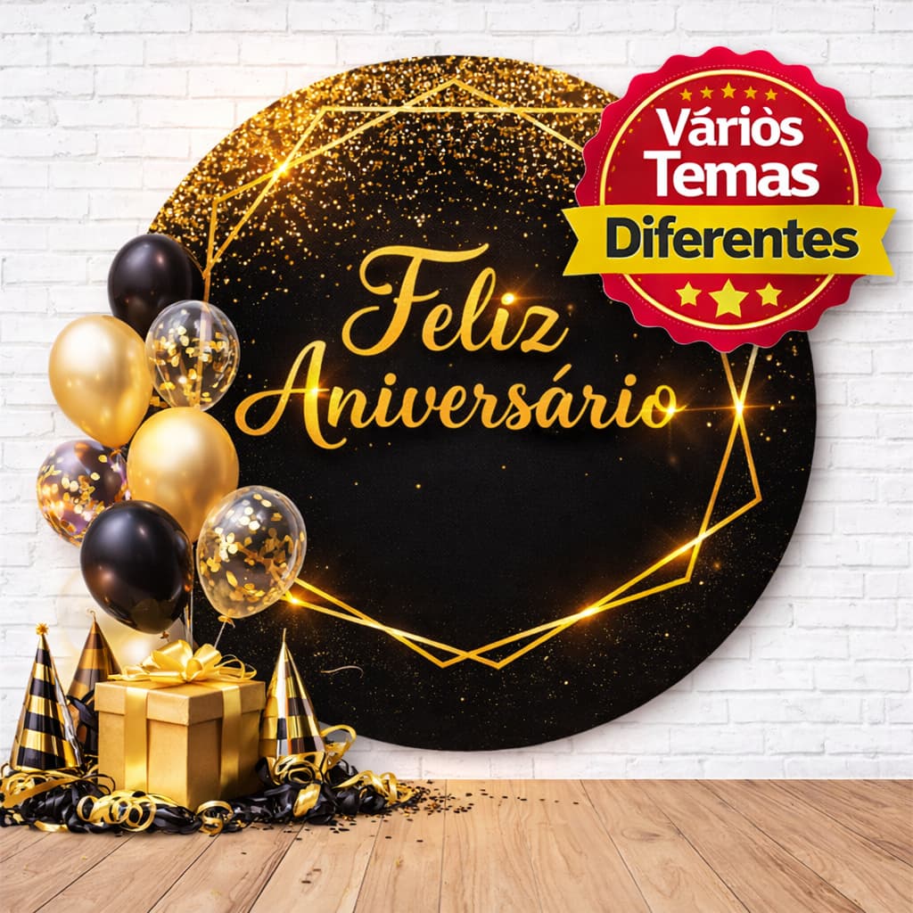 Painel Redondo Feliz Aniversário Tecido Dry Fit Eventos Festas Adulto Infantil