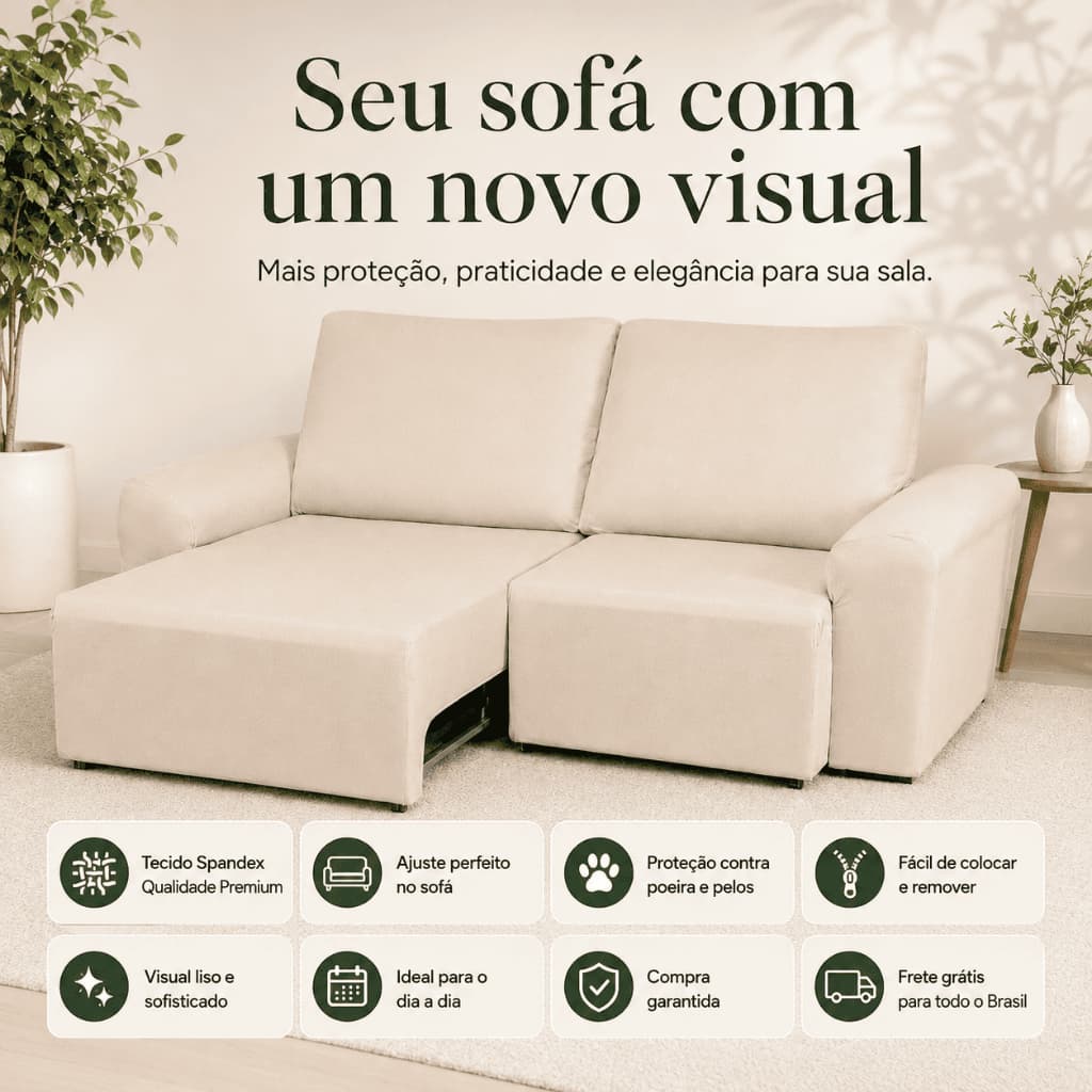 Capa de Sofá Retrátil 2 Lugares 1,80 largura Elástica Reinclinável
