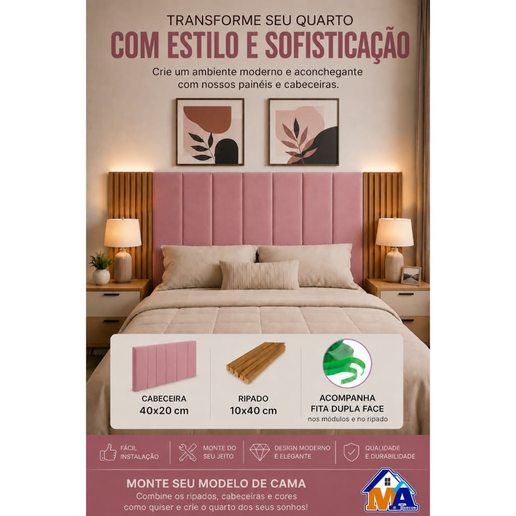 Kit Com Até 12 Peças Cabeceira Modular 20X40 + Painel Ripado MDF Para Cama 10x40 Envio Full