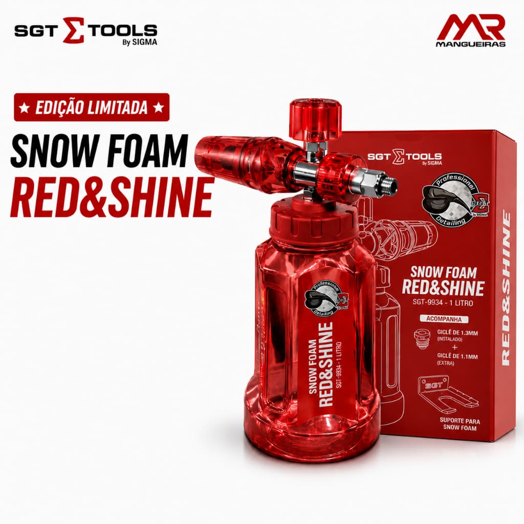 Canhão de Espuma Snow Foam Red&Shine 1L SGT-9934 Sigma Tools Edição Limitada para Lavadora de Alta Pressão