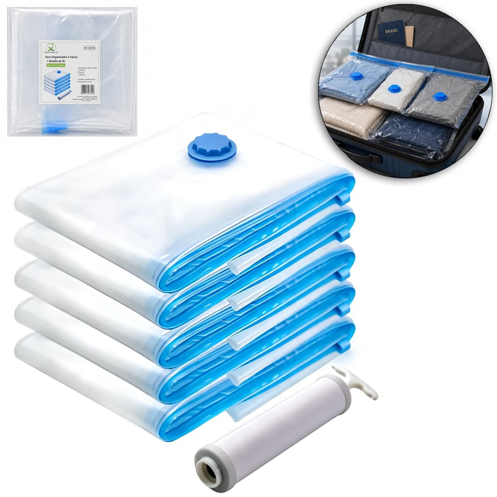 Sacos a Vácuo para Organização de Roupas 50x70 Transparente e Reutilizável Organizador para Guardar Roupas Cobertor Almo