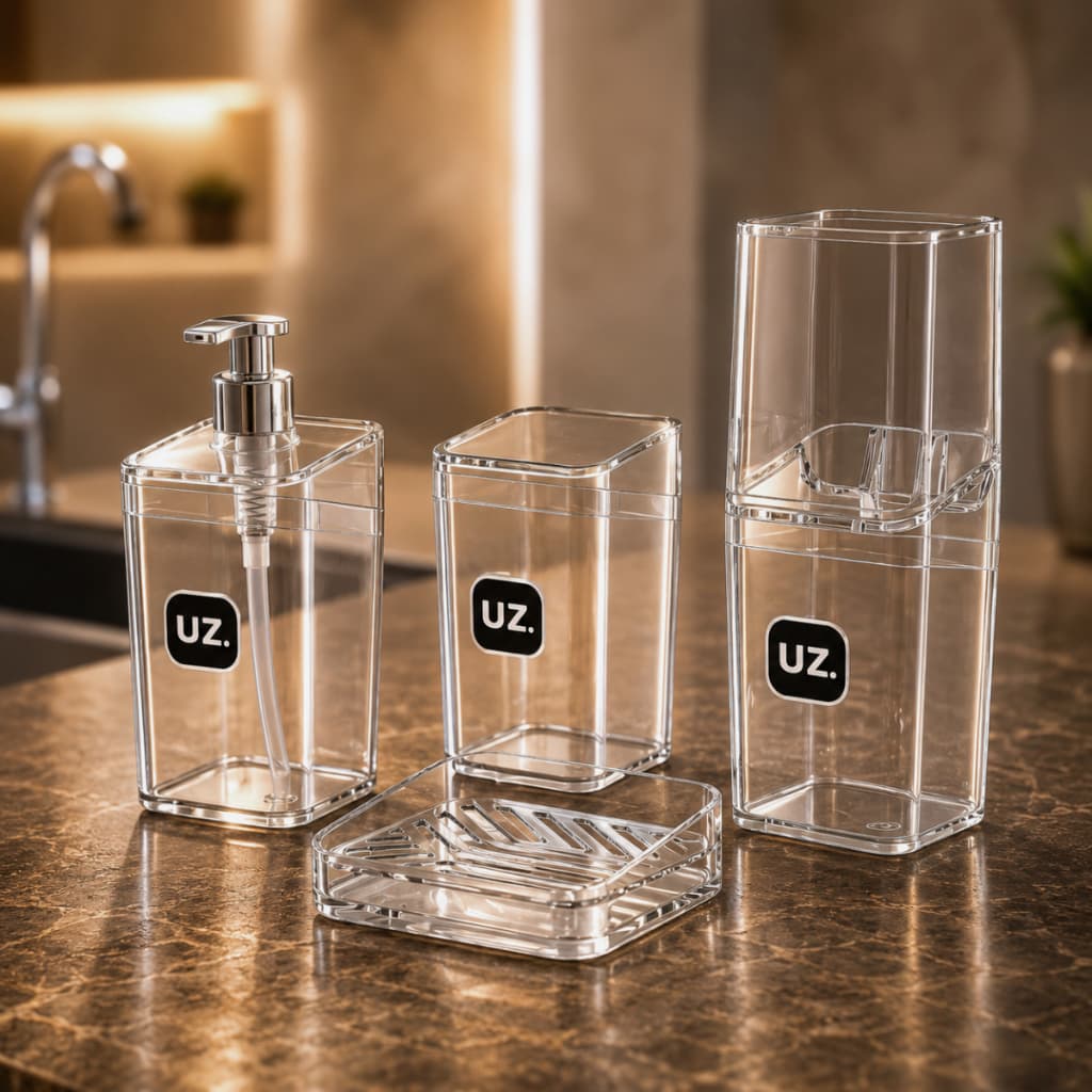 Kit Banheiro Lavabo Conjunto Porta Escova Sabonete Liquido Saboneteira E Porta Algodão Slim