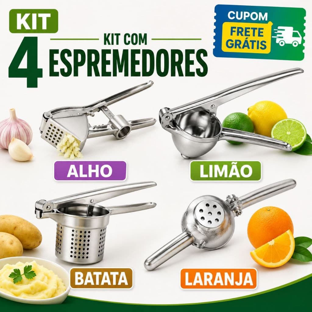 Kit Espremedor de Alho Limão Laranja e Amassador de Batata Utensílios Cozinha Completo