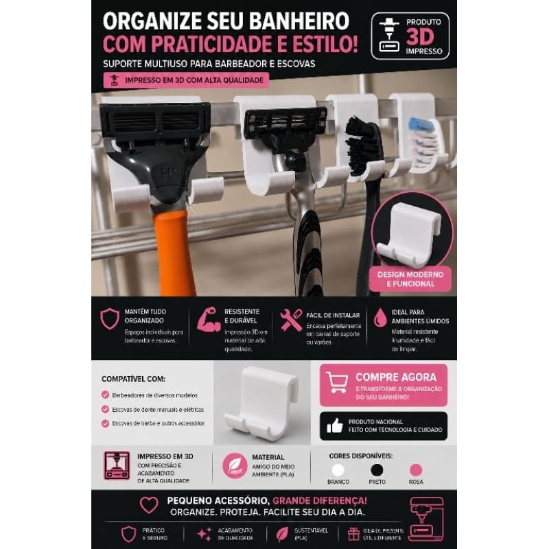 Suporte Organizador 3D Premium para Barbeador e Escovas