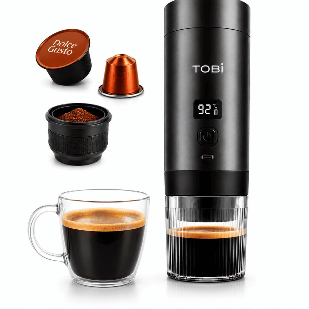 Máquina de Café Expresso Portátil 3 em 1 Elétrica Preta Cafeteira cápsulas ou Café Moído