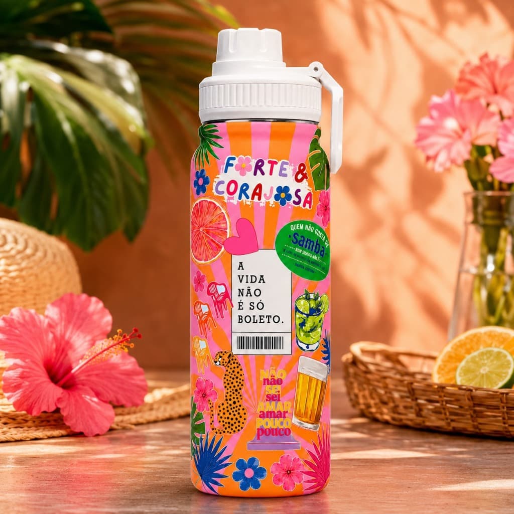 Garrafa modelo de verão 800ml perfeita para acompanhar sua rotina, oferecendo praticidade em qualquer ocasião.