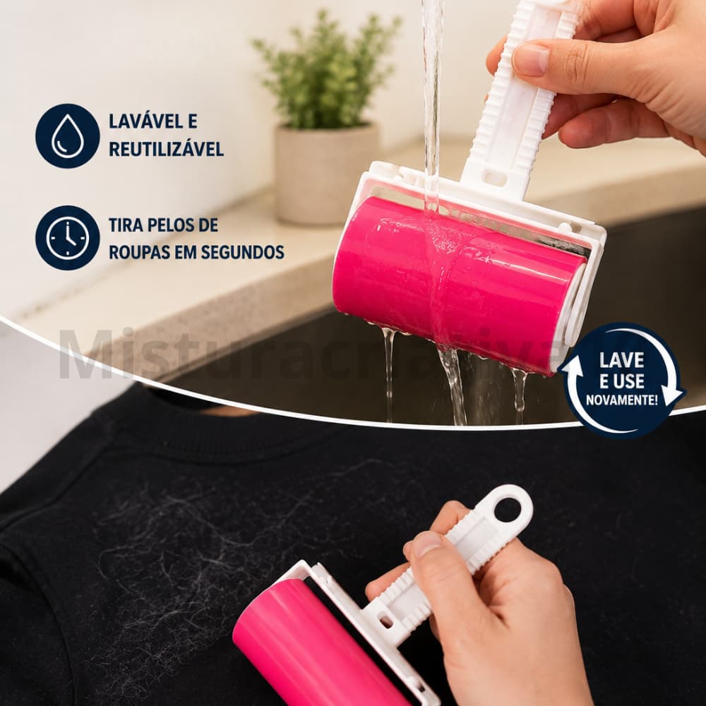 Tira Pelo Roupa Rolo Adesivo Removedor de Pelos Lavável Multiuso Roupa Carpete Estofado
