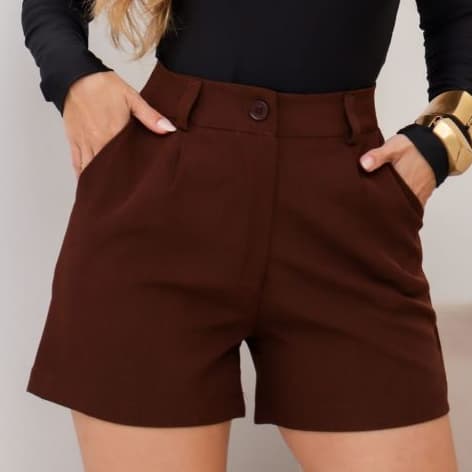 SM Short Feminino Alfaiataria Cintura Alta Elegante Casual Social Ref Y-130