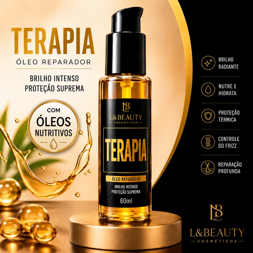 Óleo Reparador Capilar Antifrizz Proteção Térmica Brilho Intenso 60ml Todos os Cabelos L&Beauty