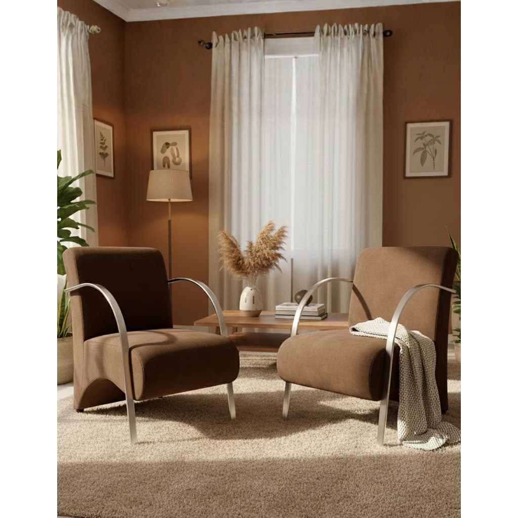 Kit 2 Poltrona Decorativa Predoli Braço de Alumínio Suede, Recepção, Sala, Quarto, Barbeiro, Consultório