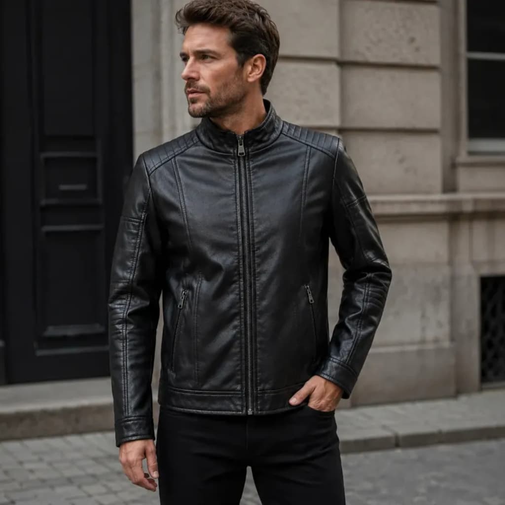 Jaqueta De Couro Masculina Casaco De Frio Impermeável Moda Casual Elegante Jaqueta Forrada Moto Estilo Preto e Marrom