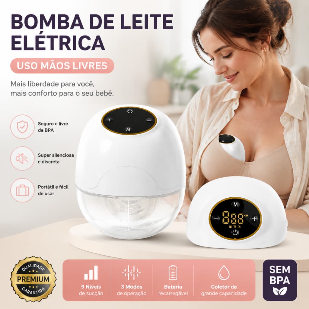 Bomba de Leite Elétrica Portátil Sem Fios Mãos Livres, Extrator Silencioso Recarregável para Mamães