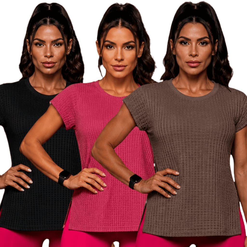 KIT 3 Blusas Academia Feminina Mulete Dry Fit Confortável Treino Fitness Moda Esportiva Camiseta Mulete Fitness Leve