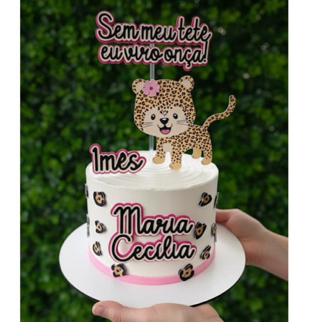 Topo de Bolo Mesversário Oncinha Personalizado - Topper de Bolo Mesversário- Festa Infantil- topo de bolo