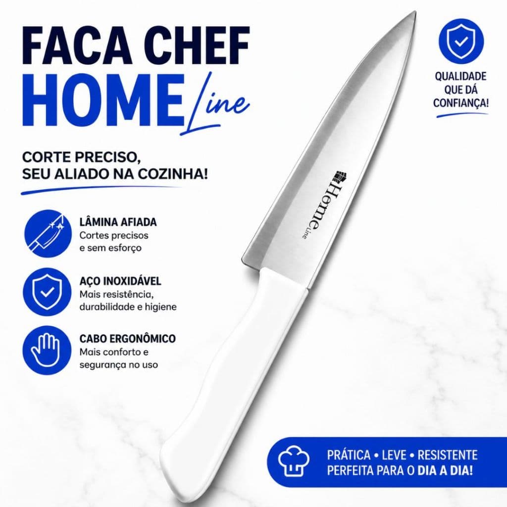 Faca de Cozinha 6" Aço Inox Cabo Ergonômico Branca Multiuso 15cm